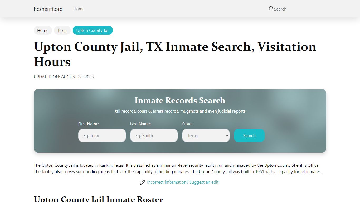 Upton County Jail, TX Inmate Search, Visitation Hours